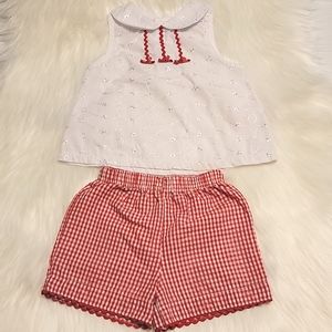 🌴 Sleeveless Top & Red/White Checkered Shorts Set